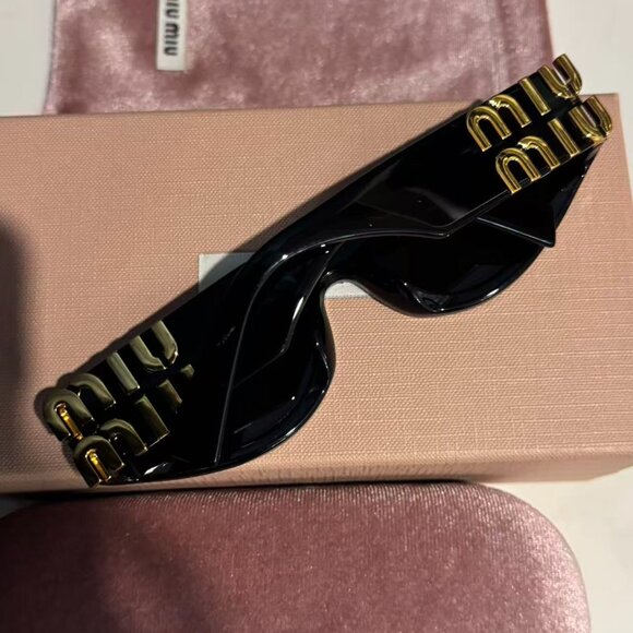 Miu Miu Statement Black Sunnies – Gold Logo Detail main image 4